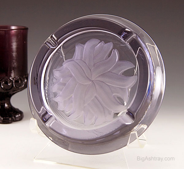 Acid Carved Lilac Amethyst Art Glass Ashtray