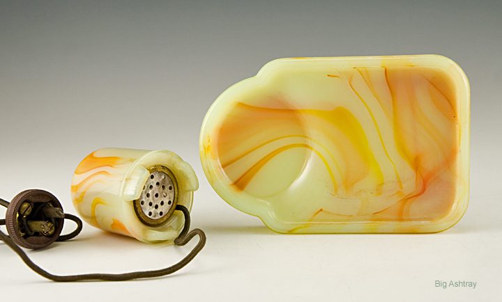 Antique Agate Glass Ashtray and Electric Lighter - Image 2
