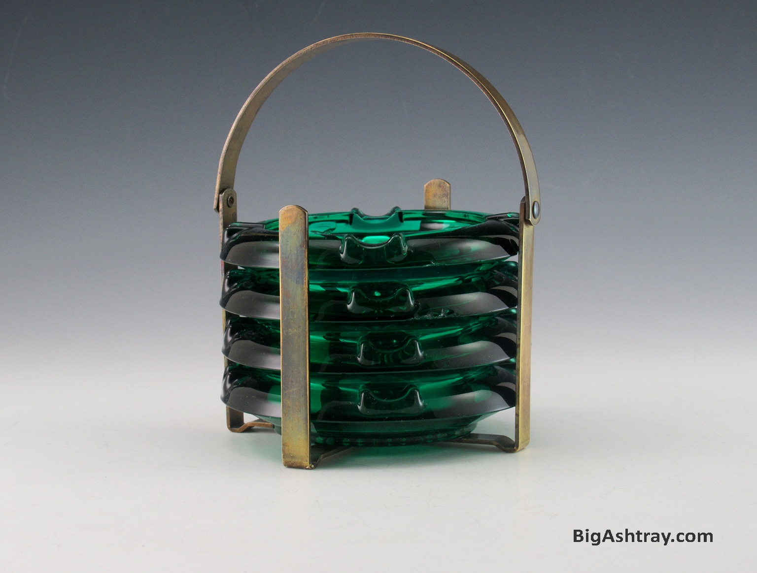 Antique Teal Glass Prohibition Speakeasy Ashtray Set and Holder