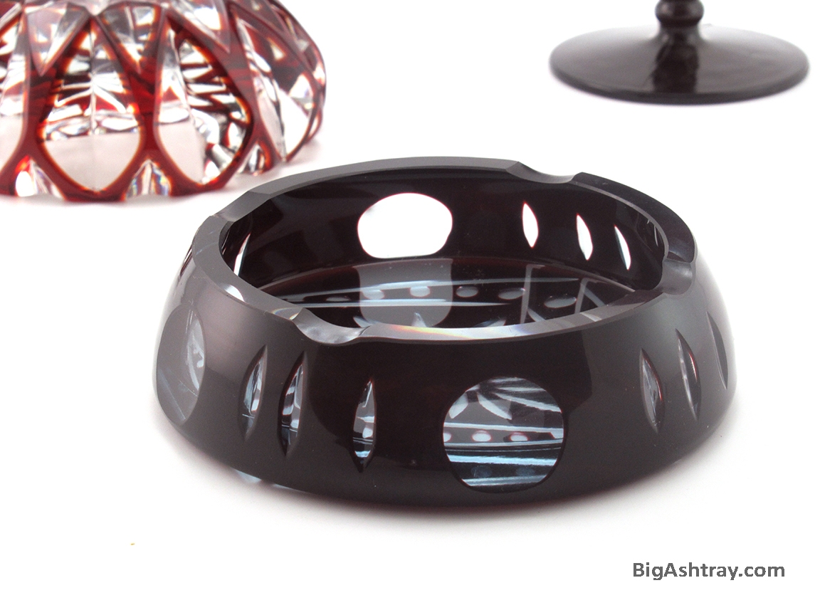 Antique Bohemian Blood Red Crystal Hand-Cut to Clear Ashtray - Image 2