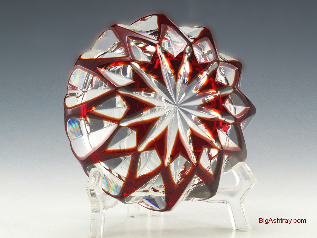 Antique Crystal Ruby Cut to Clear Upscale Ashtray - Image 5