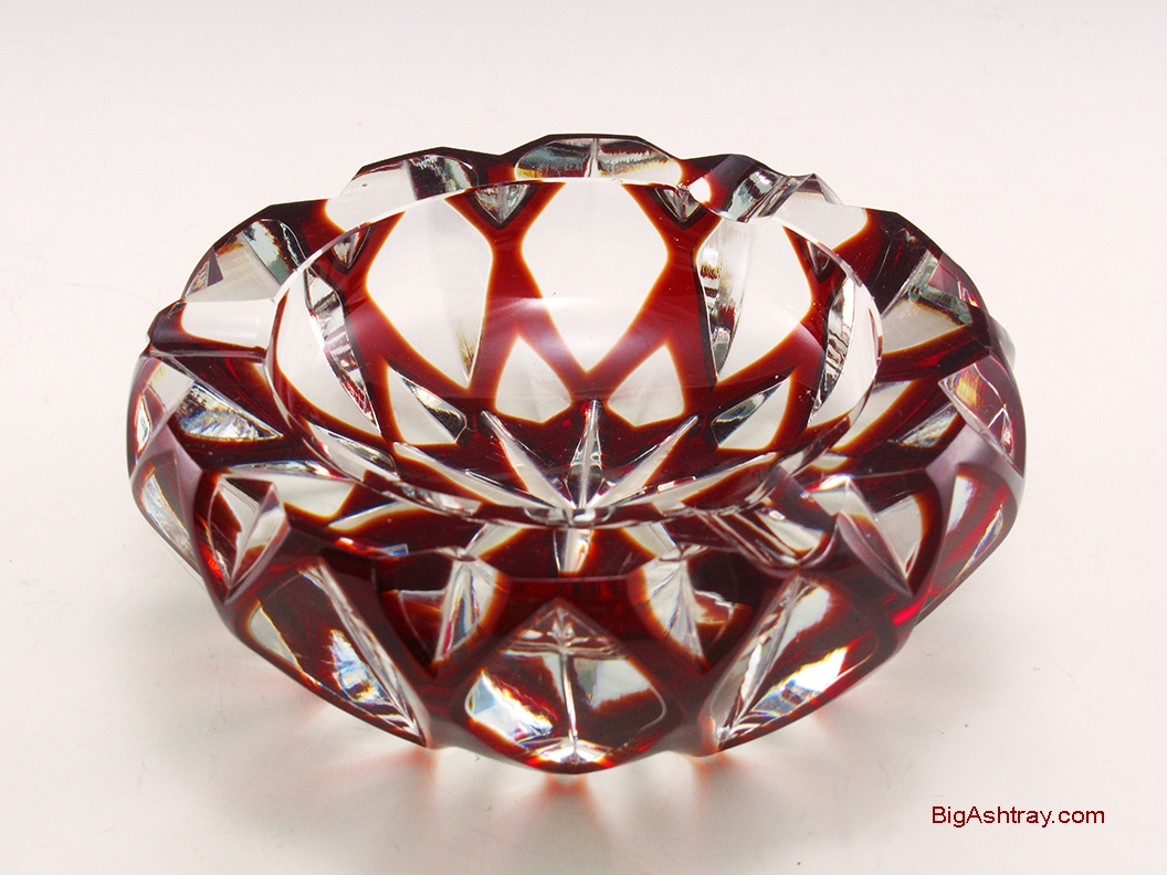 Antique Crystal Ruby Cut to Clear Upscale Ashtray - Image 6