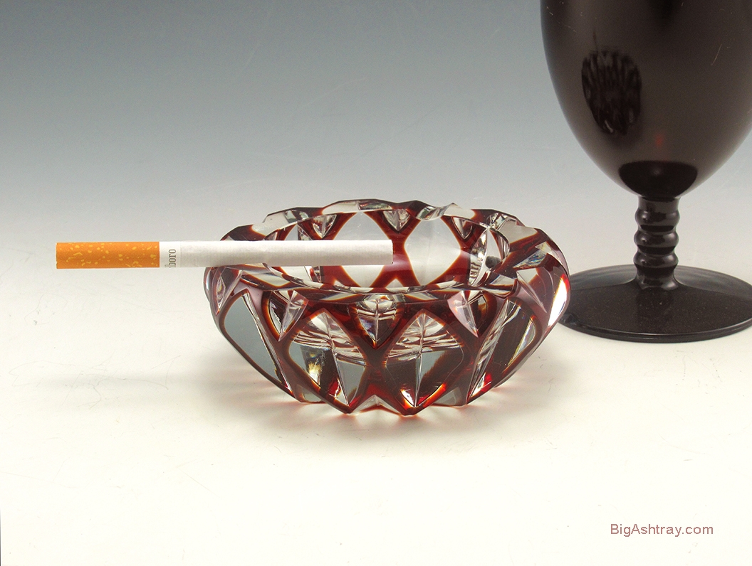 Antique Crystal Ruby Cut to Clear Upscale Ashtray - Image 10