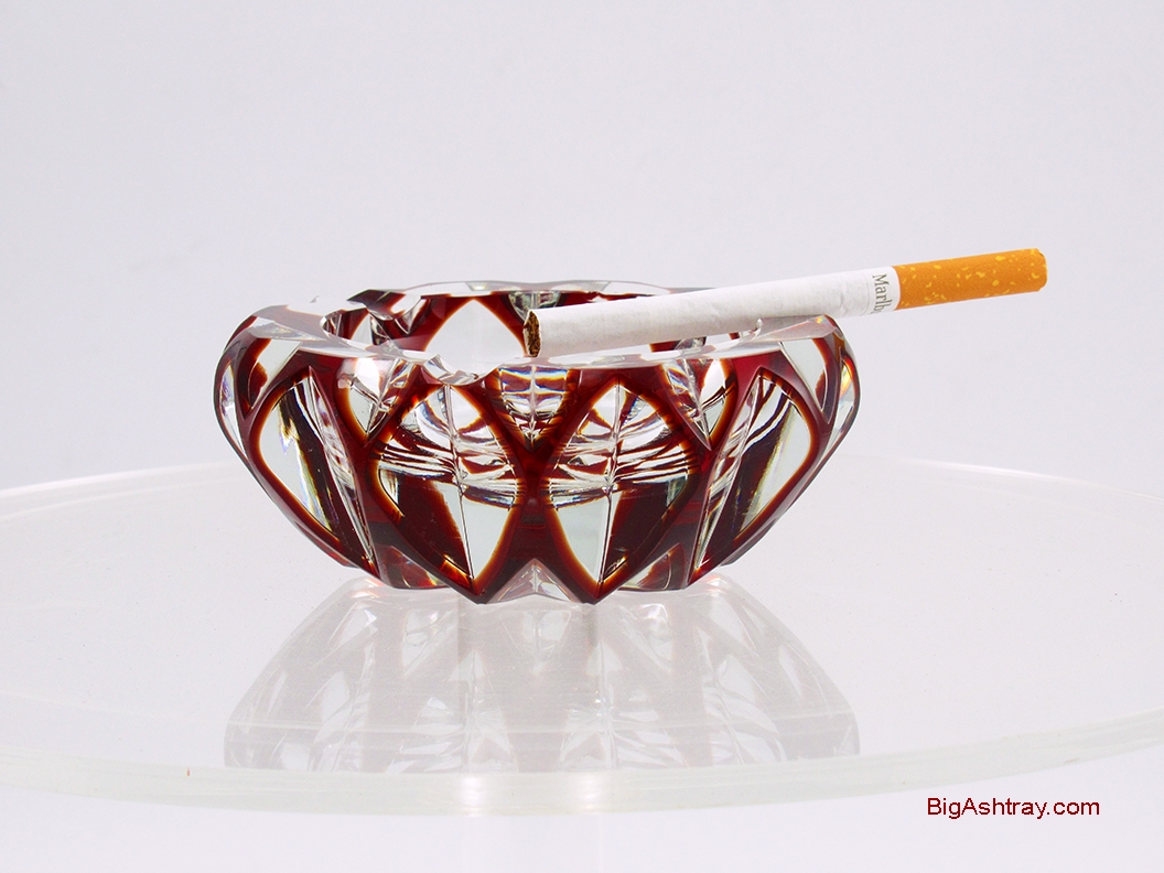 Antique Crystal Ruby Cut to Clear Upscale Ashtray - Image 7