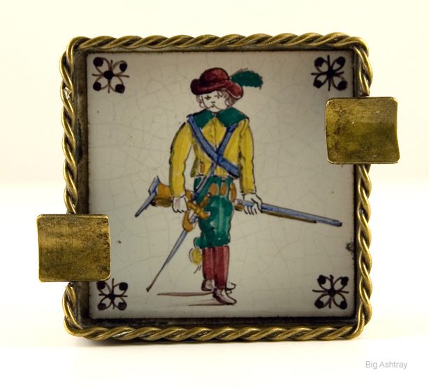 Antique Holland Tile Military Rifleman Ashtray
