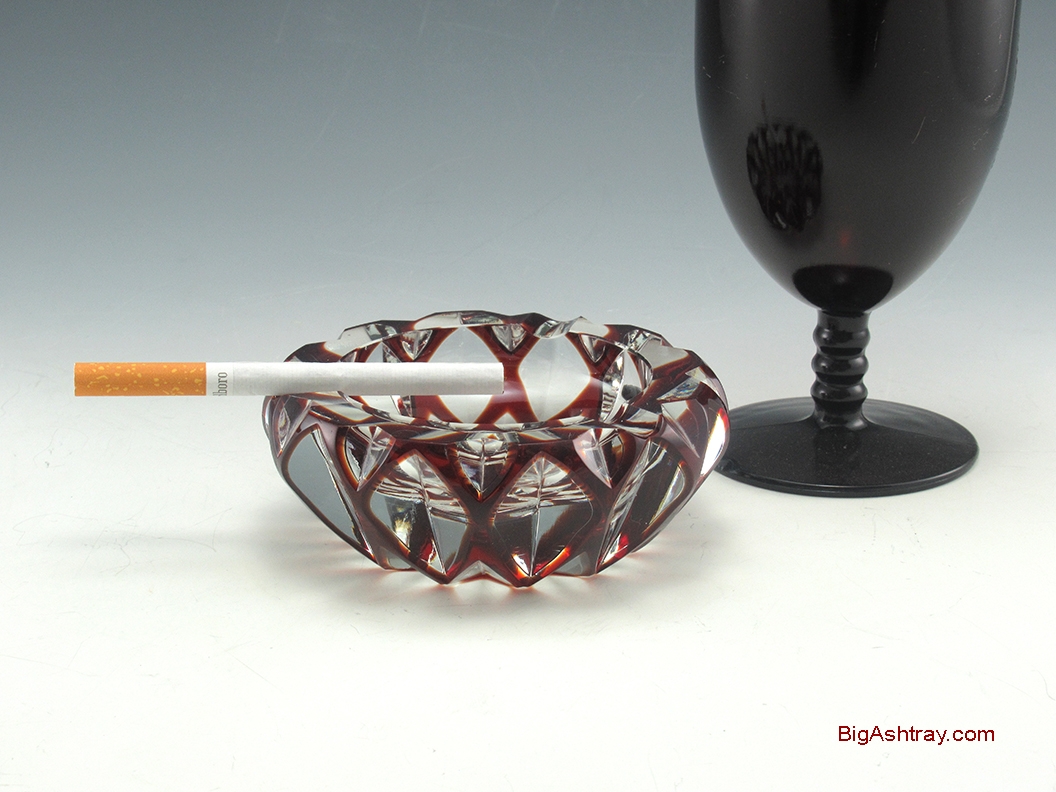 Antique Crystal Ruby Cut to Clear Upscale Ashtray - Image 8