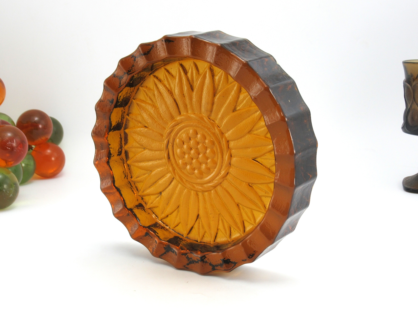 Large Retro Ashtray in Heavy Amber Glass