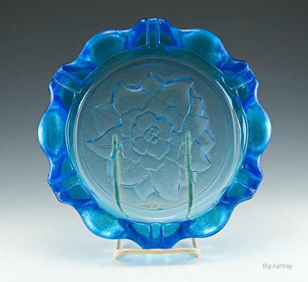 Big Blue Magnolia Glass Ashtray Made in USA 1960s-1970s - Image 2
