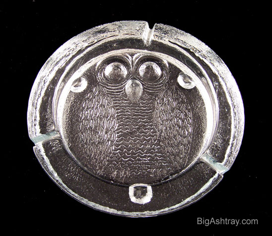 Huge Vintage Crystal Ghosted Owl Ashtray by Blenko Art Glass
