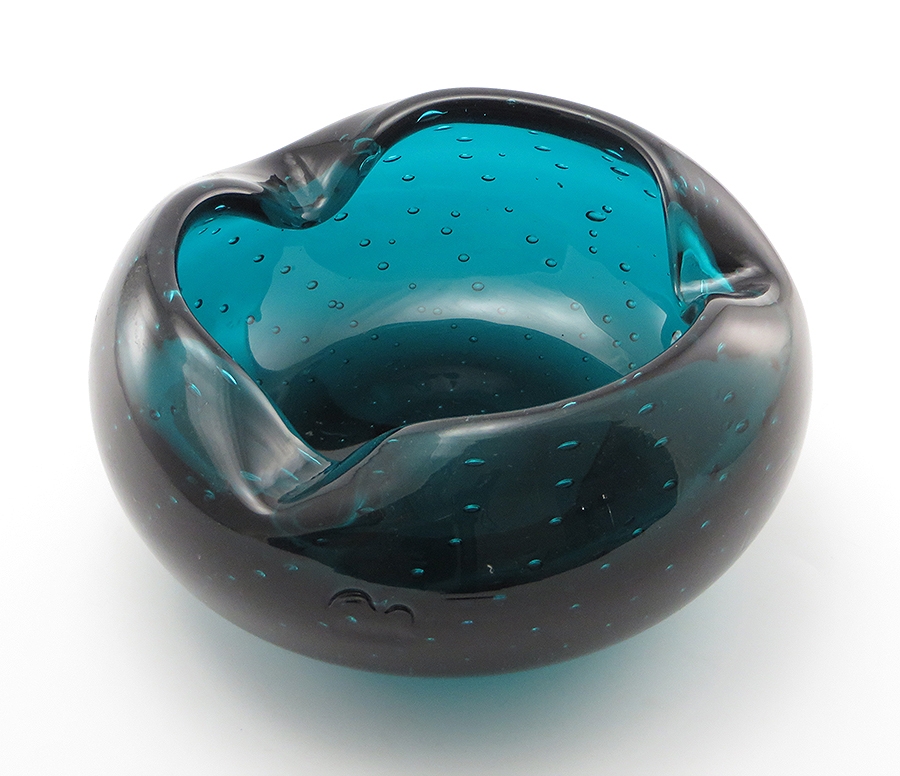 Big Vintage Cigar Ashtray by Blenko in Rare Peacock Color - Image 2