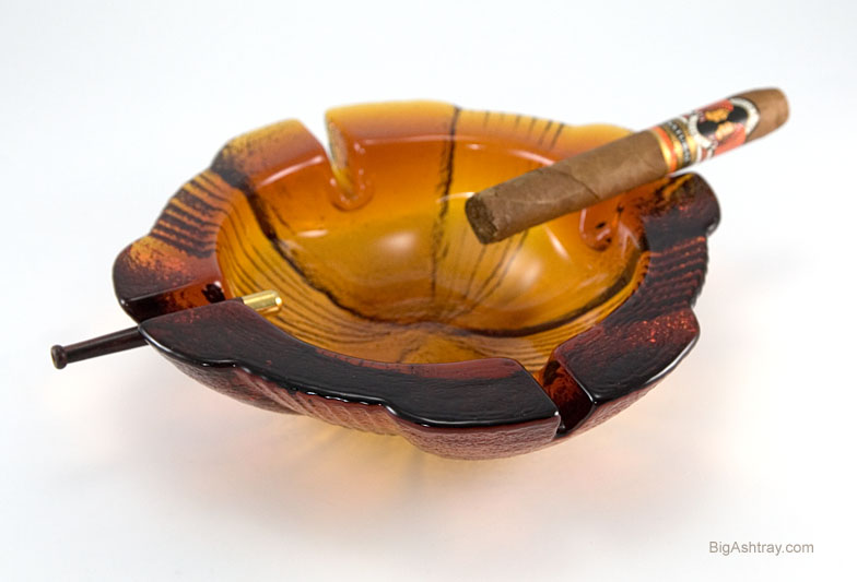 Huge Blenko Art Glass Ashtray in Burnt Amber