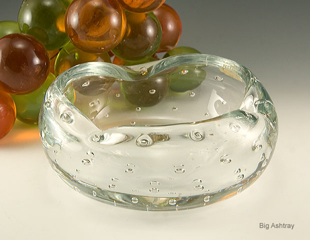 Bubble Ashtray Bowl by Blenko Mid-Century Art Glass with Foil Label