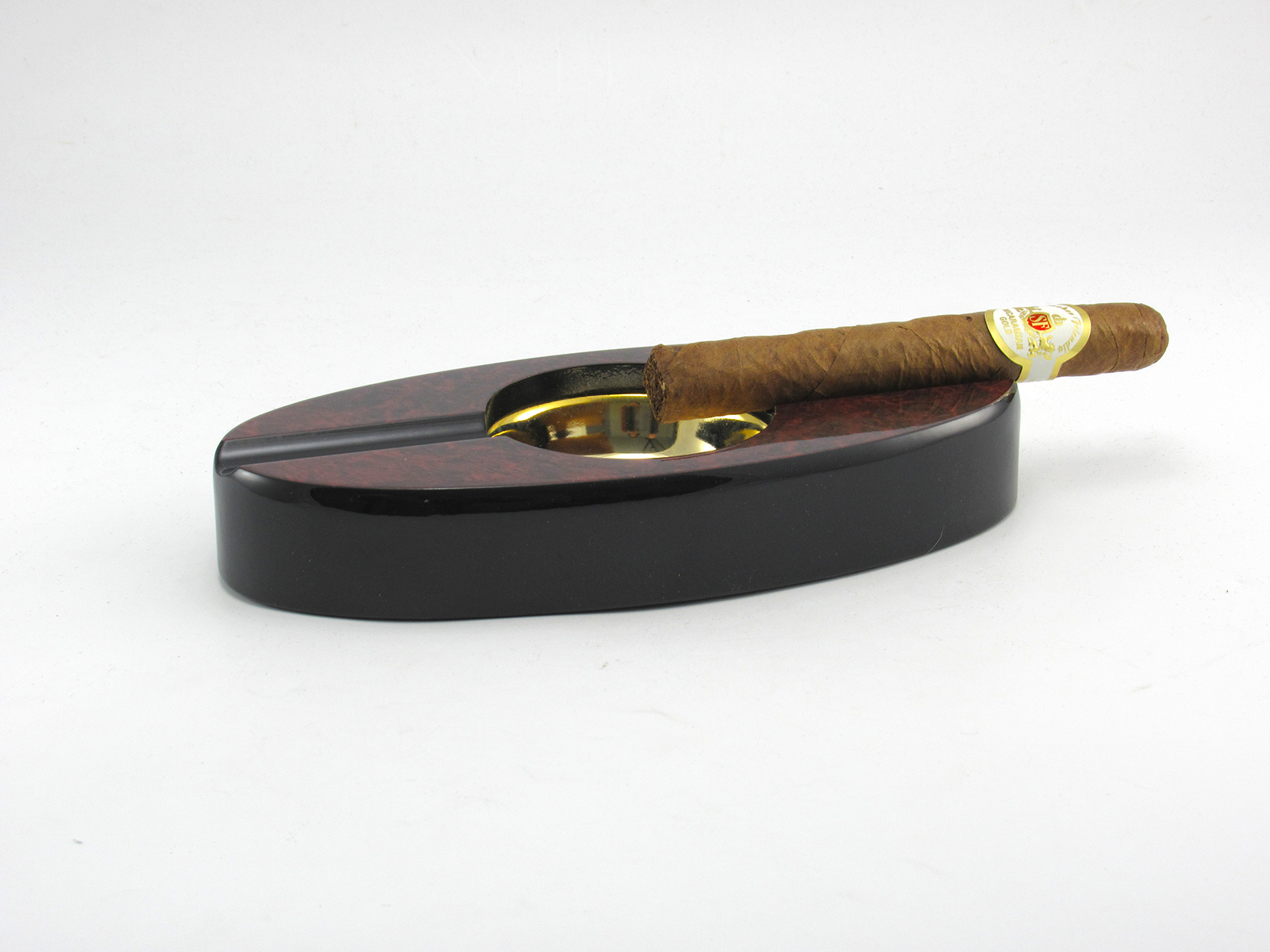 Two Finger Cigar Ashtray in Dark Burl Wood Finish - Image 3