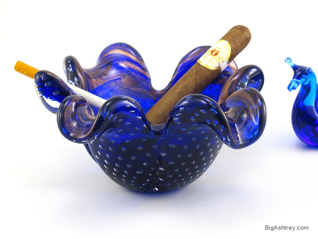 Barovier & Toso Bullicante Glass Leaf Cigar Bowl with Copper Aventurine Murano - Image 2