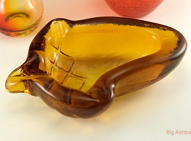 Cigar Ashtray Acorn in Luscious Amber Glass