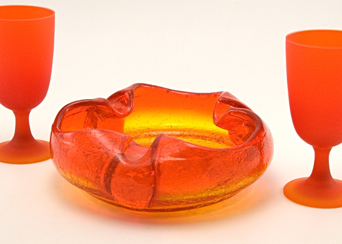 Tangerine Dream Vintage Crackle Glass Cigar Bowl - Image 5