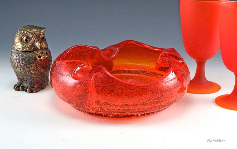 Tangerine Dream Vintage Crackle Glass Cigar Bowl - Image 3