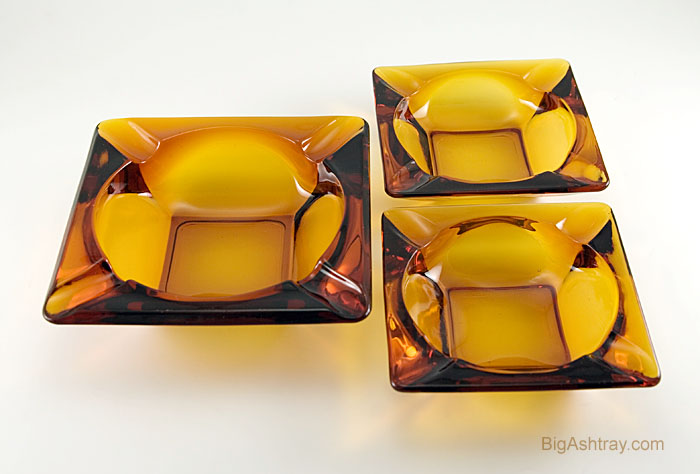 Classic Retro Ashtray Set of Three in Amber Glass - Image 3