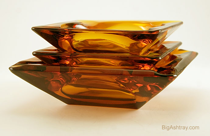 Classic Retro Ashtray Set of Three in Amber Glass