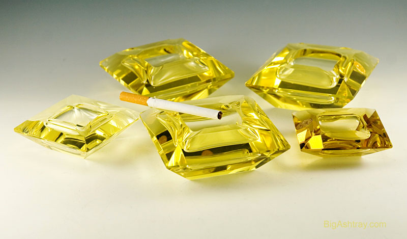 Exceptional Rare Set of 5 Cut Crystal Art Deco Period Jewel Ashtrays