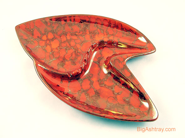 Hi-Gloss Orange with Gold Accents Boomerang Ashtray
