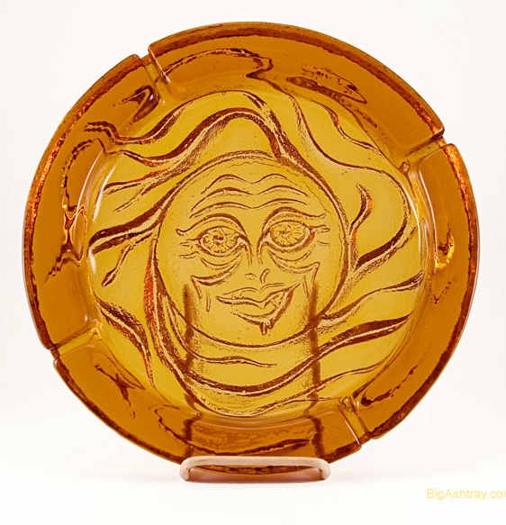 Huge Blenko Glass Sun Face Heavy Patio Ashtray