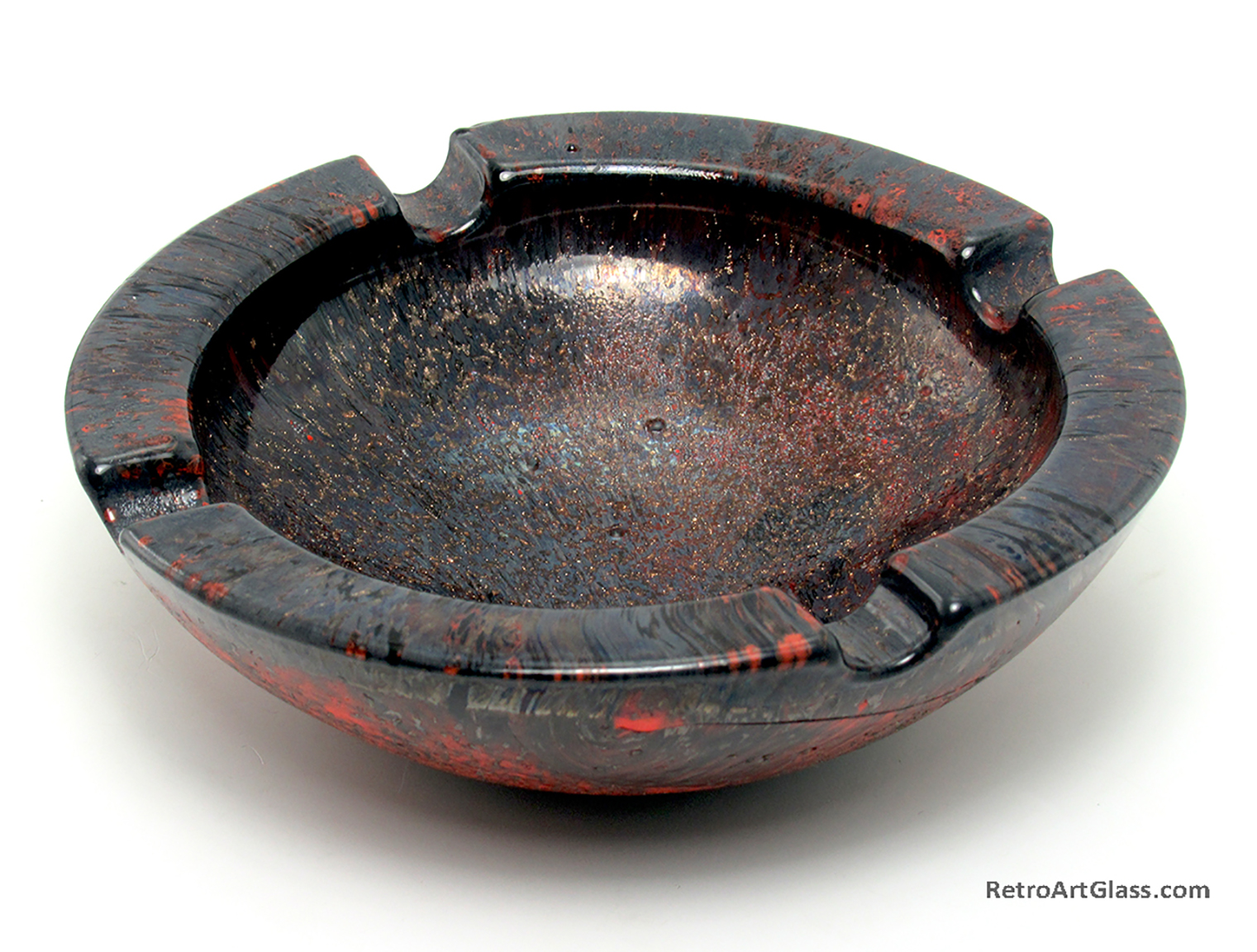 Barbaric Style Black, Red and Aventurine Art Glass Ashtray - Image 3