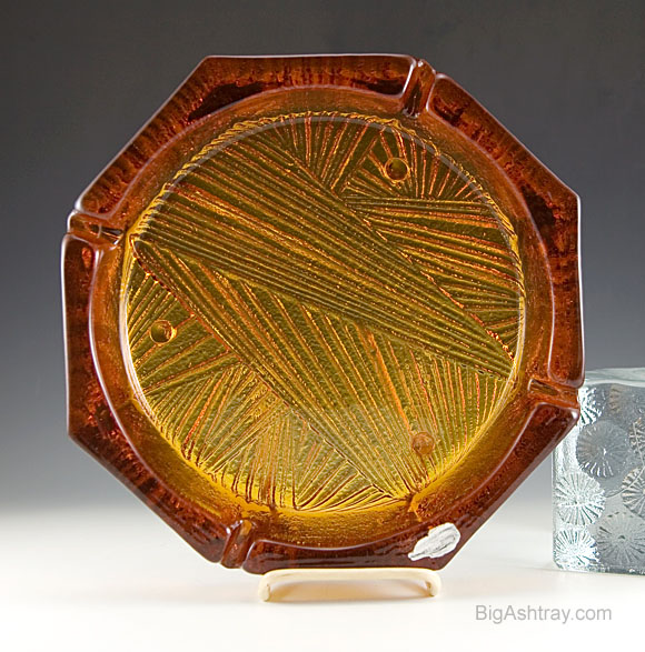 Large Blenko Art Glass Party Ashtray in Glowing Amber