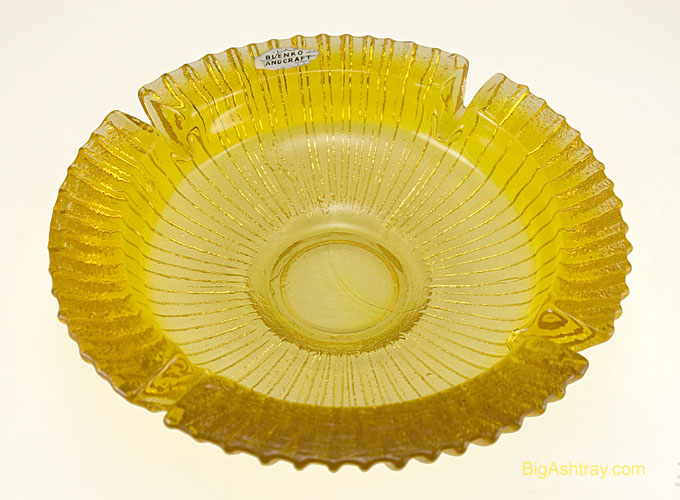 Lemon Yellow Blenko Ashtray with Foil Hand Label