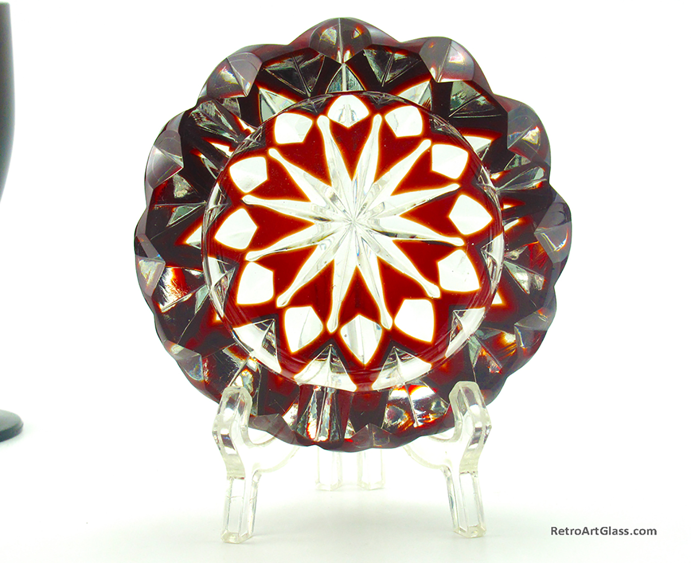 Antique Crystal Ruby Cut to Clear Upscale Ashtray - Image 3