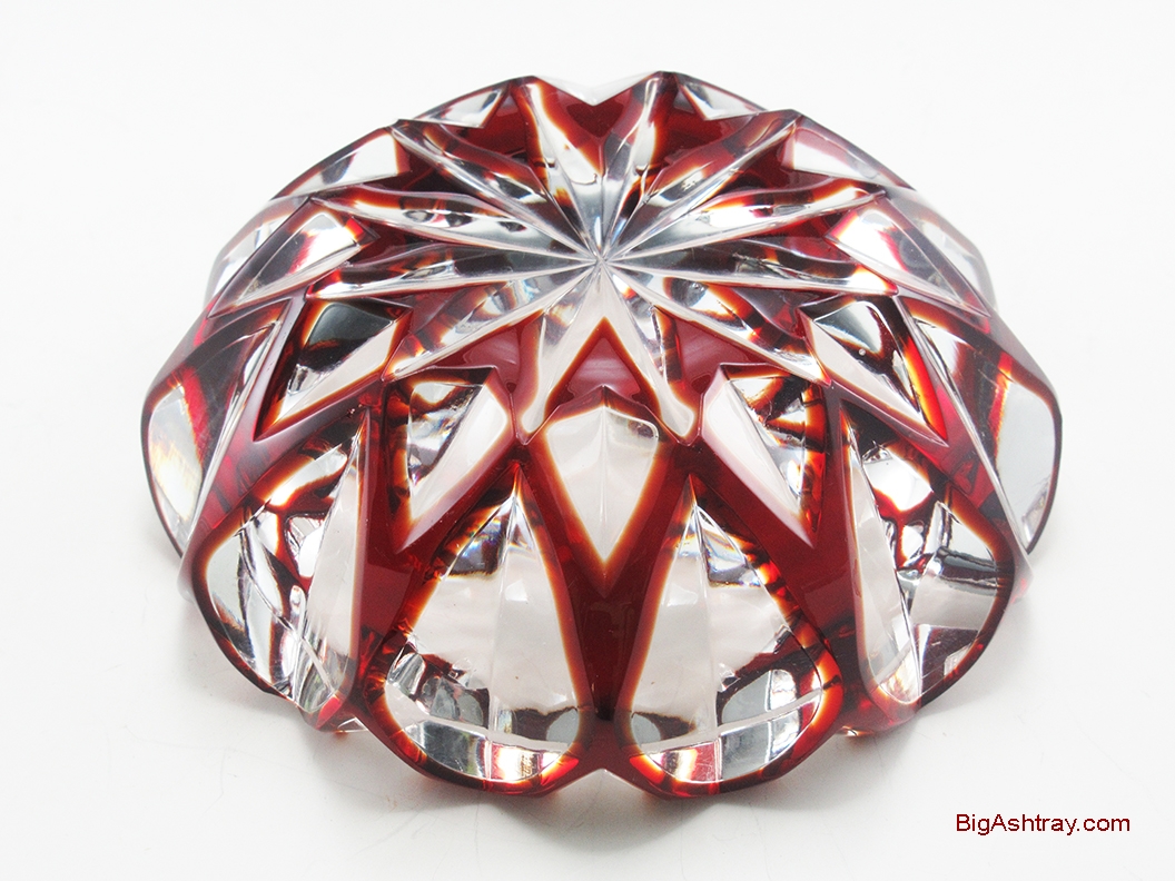 Antique Crystal Ruby Cut to Clear Upscale Ashtray - Image 9