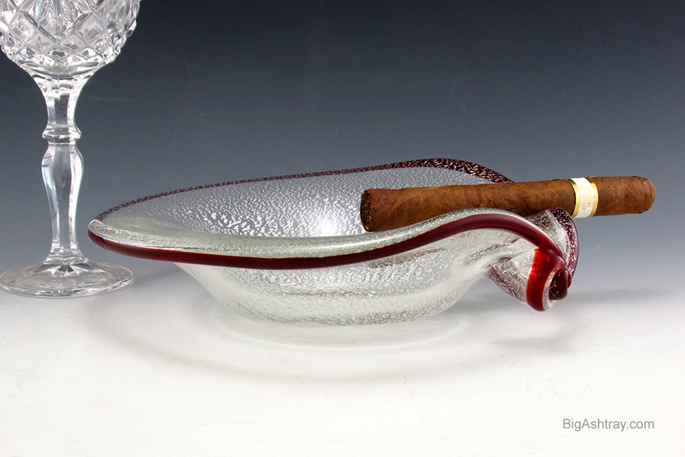 Mid-Century Venetian Glass Silver Veil and Ruby Ashtray