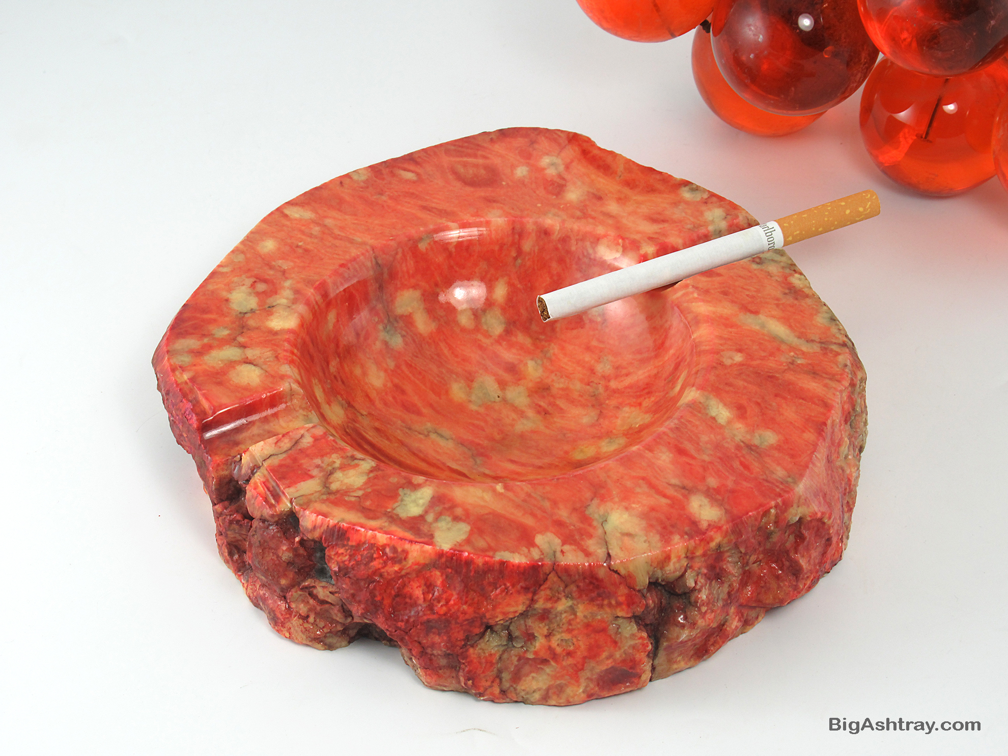 Vintage Alabaster Groovy Orange Ashtray Mid-Century Italy Label