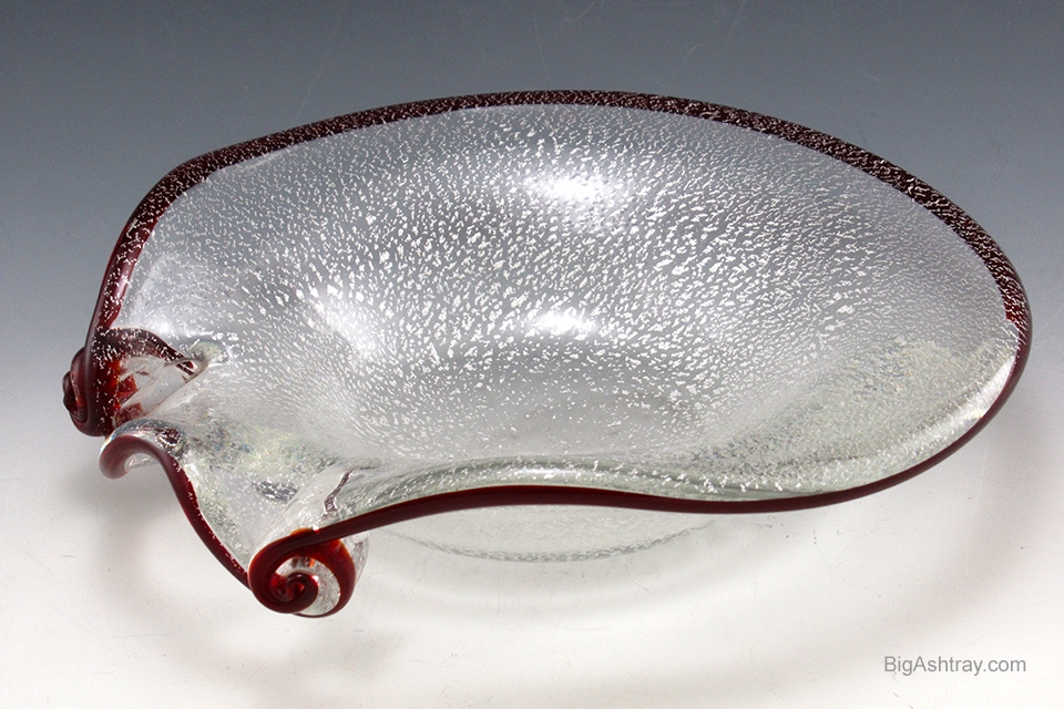Mid-Century Venetian Glass Silver Veil and Ruby Ashtray - Image 2