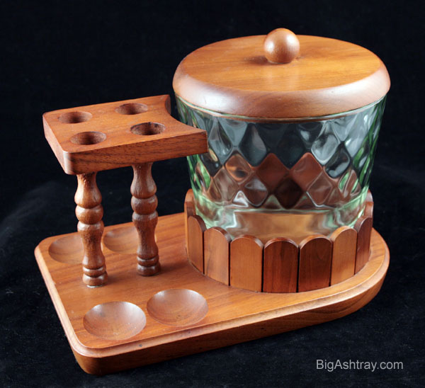 Mid-century Wood Pipe Rack and Glass Humidor