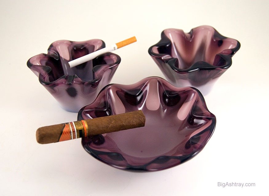 Mod Purple Opaline Art Glass Ashtray Set of Three
