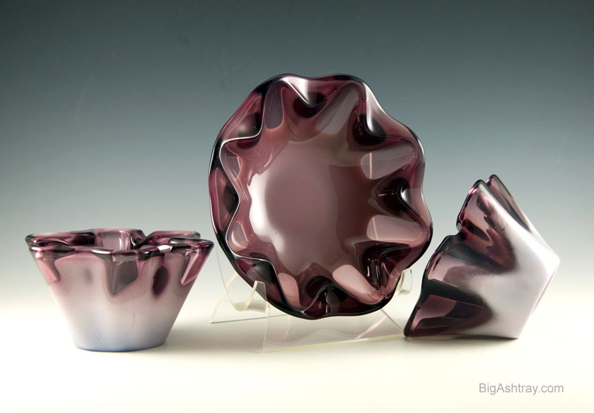 Mod Purple Opaline Art Glass Ashtray Set of Three - Image 2