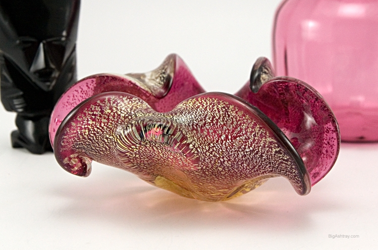 Venetian Art Glass Cranberry Silver 1950's Elegant Ashtray