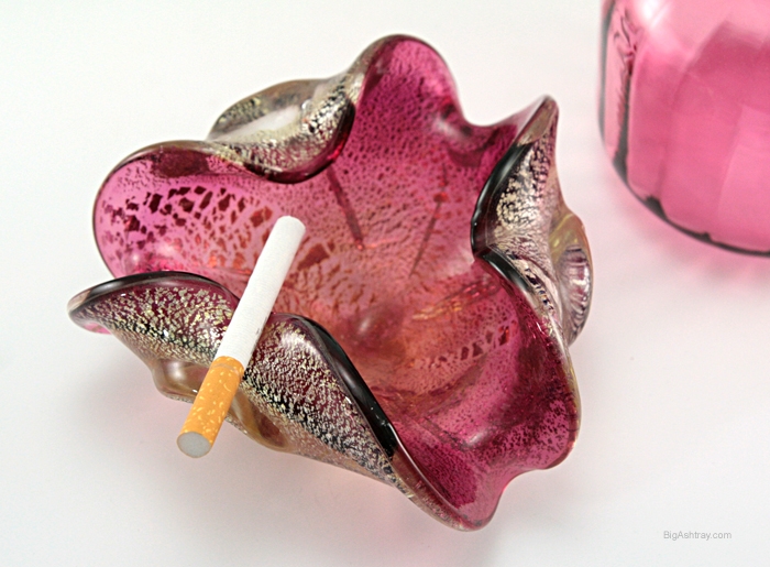 Venetian Art Glass Cranberry Silver 1950's Elegant Ashtray - Image 2