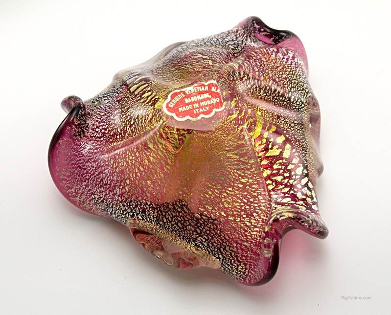 Venetian Art Glass Cranberry Silver 1950's Elegant Ashtray - Image 3