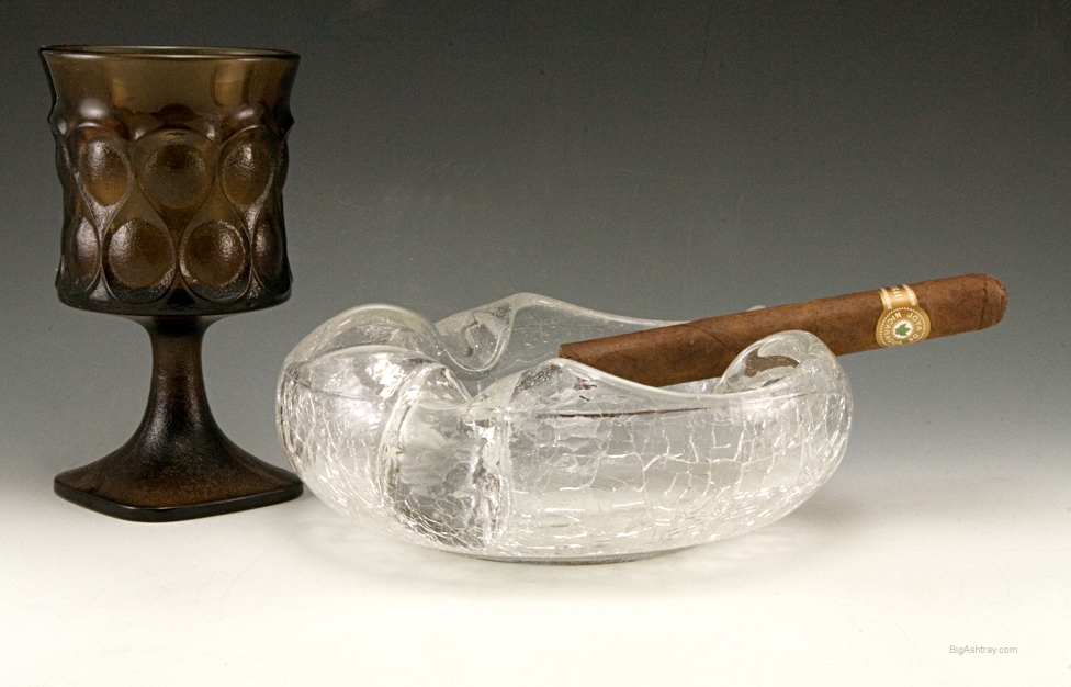 Clear Crackle Glass Vintage Cigar Ashtray by Viking