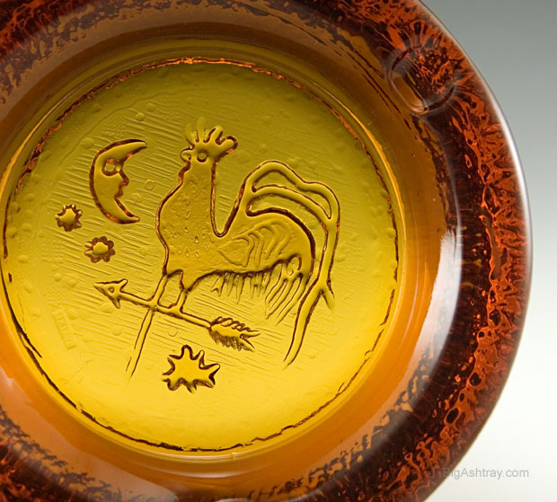 Rooster Weather Vane Vintage Amber Glass Ashtray