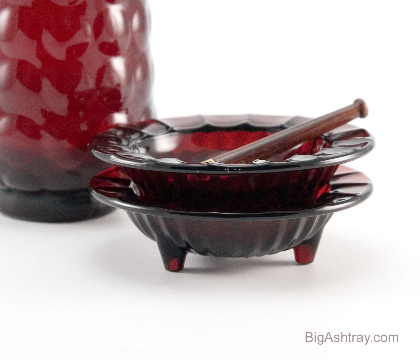 Pair of Vintage Ruby Red Tripod Foot Smoking Ashtrays