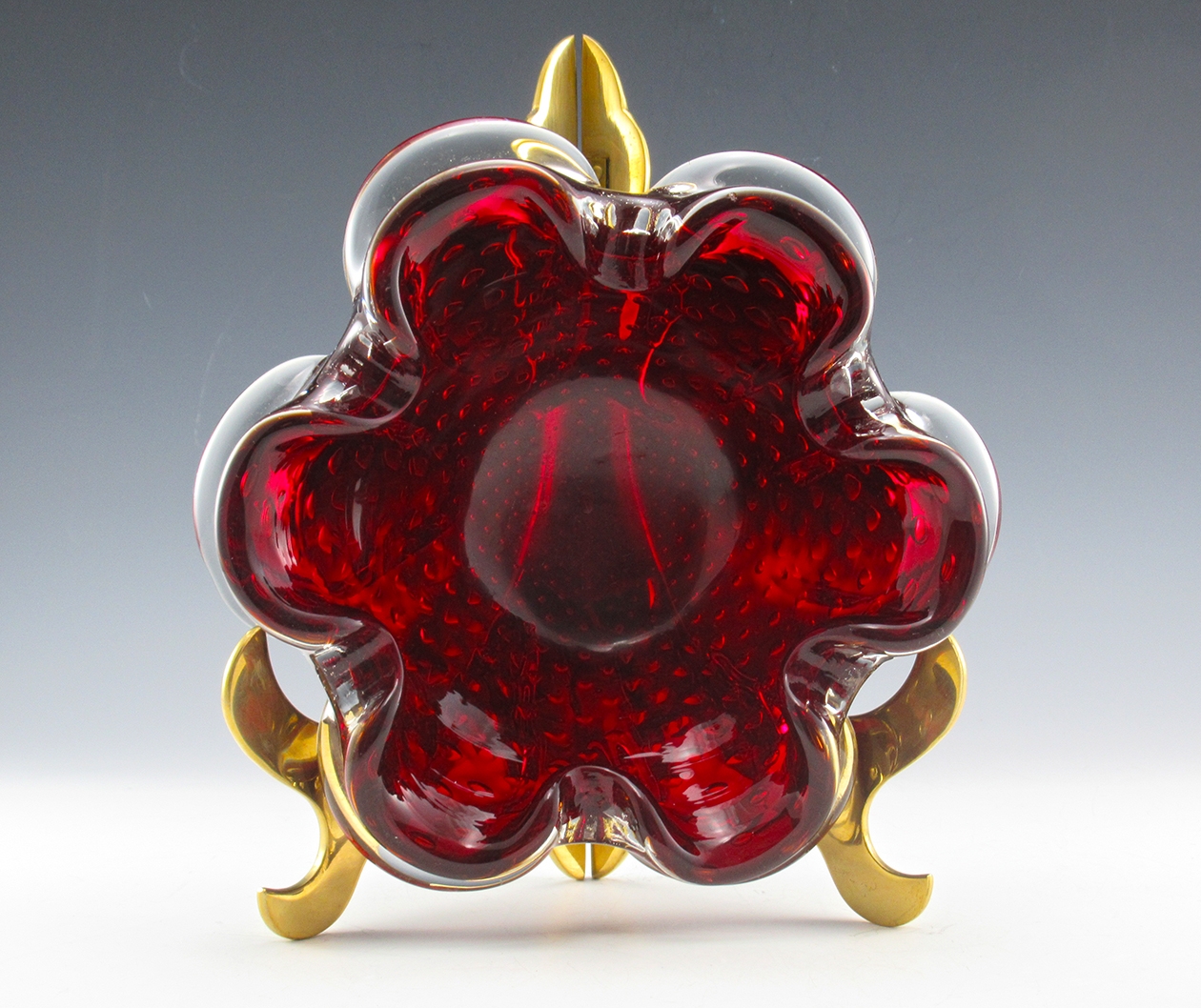 Vintage Cased Ruby Glass Ashtray with Trapped Bubbles Hand-Made - Image 6