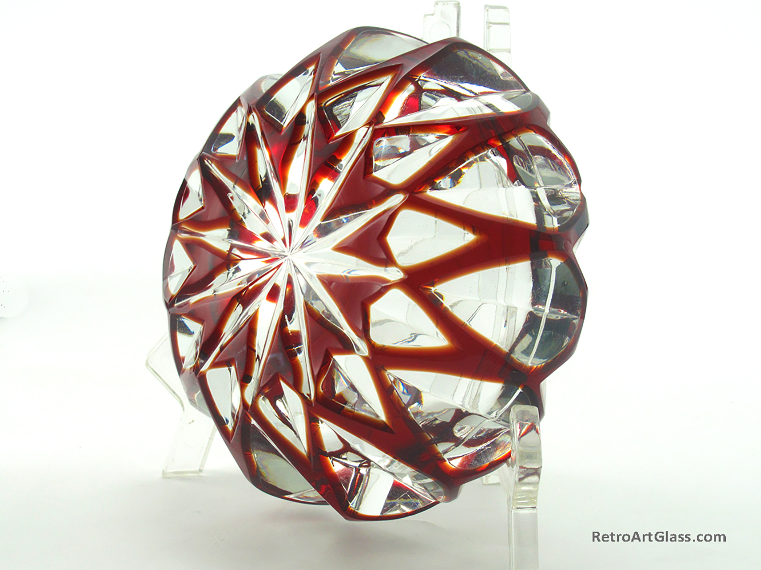 Antique Crystal Ruby Cut to Clear Upscale Ashtray - Image 2