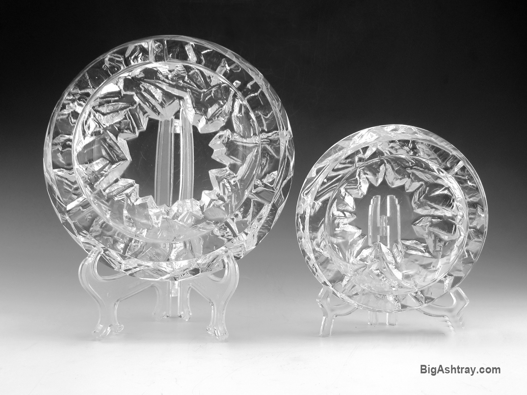 Big Pukeberg Glasbruk Swedish Ice Crystal Ashtrays Set of Two
