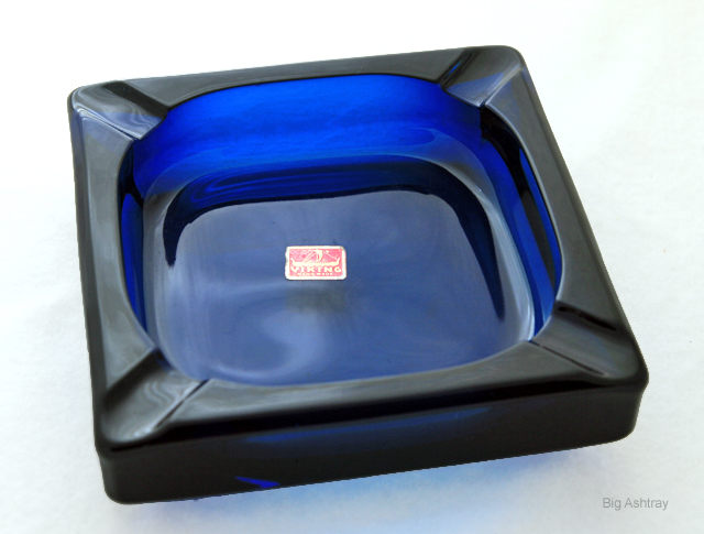 Viking Art Glass Square Bluenique Cigar Ashtray
