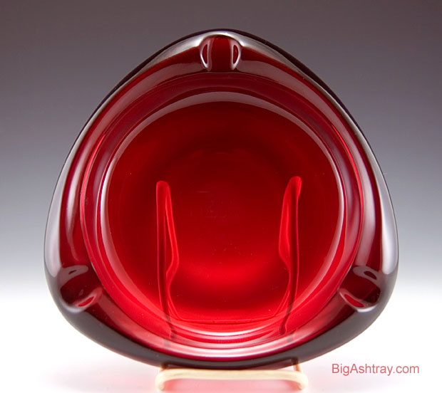 Mid-Century Glass Ruby Red Tri-Corner Cigar Ashtray