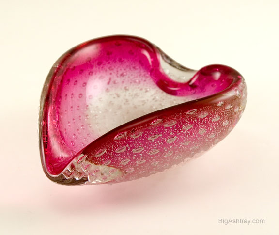 Vintage Murano Hand Blown Silver and Pink Glass Ashtray