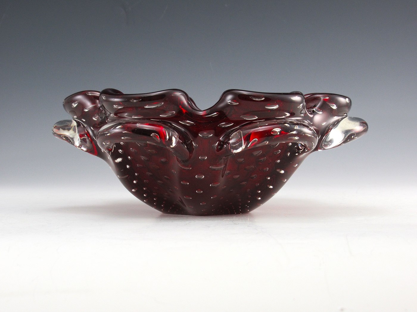 Vintage Cased Ruby Glass Ashtray with Trapped Bubbles Hand-Made - Image 3